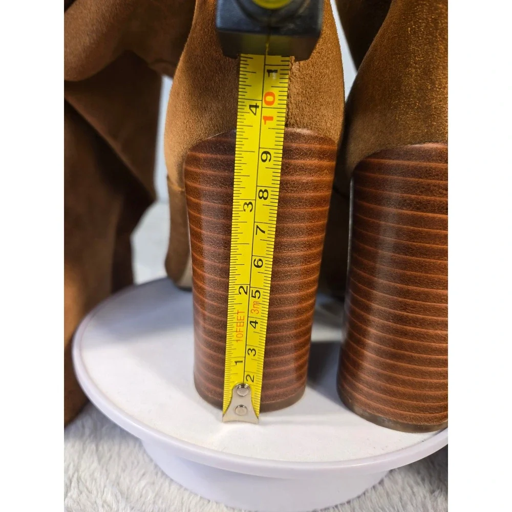 Michael Kors Tan Suede Knee High Block Heel Boots Womens‎ 8.5M Brown Round Toe